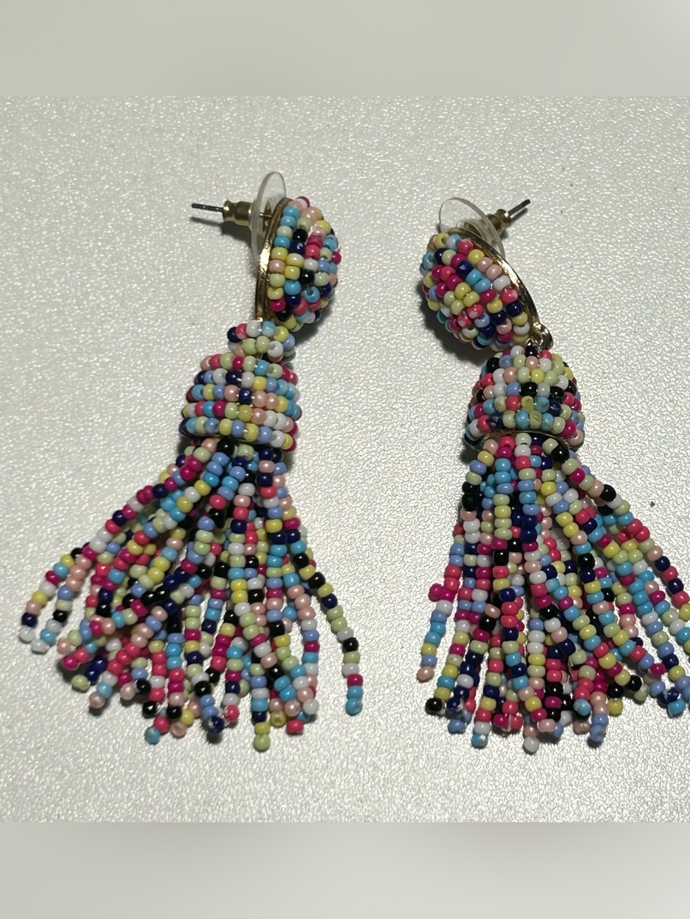 Colorful Seed Bead Dangle Post Back Earrings Boho Artsy Rainbow